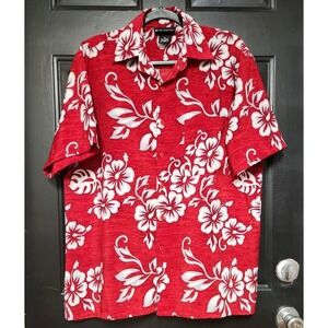 Oxide Hawaiian Shirt Men's Medium Short Sleeve Red Hibiscus 63925 Polyester